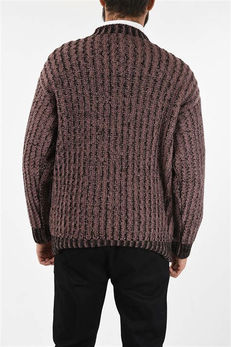 Salvatore Ferragamo Cable Knit Oversized Crew Neck Sweater