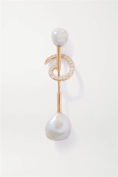 ANISSA KERMICHE Betty 14 Karat Gold Pearl And Diamond Single Earring