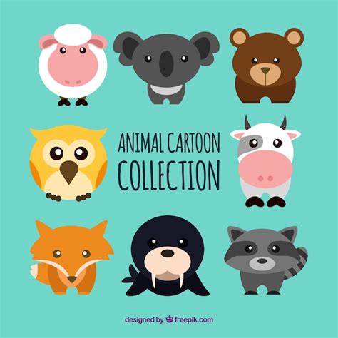 Colección Adorable De Animales Con Estilo De Dibujo Animado Vector