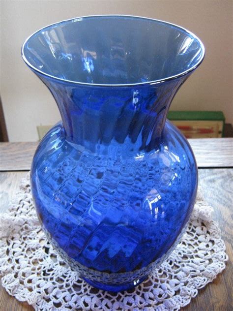 Very Pretty Dark Cobalt Blue Glass Vase Swirl Pattern Etsy