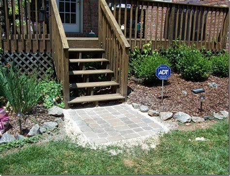 (i have always like the look of a landing) is it possible to add on or would i have to completely redo the stairs. Pickles and Cheese: DIY Stone Patio Landing | Patio stones, Diy stone patio, Outdoor remodel
