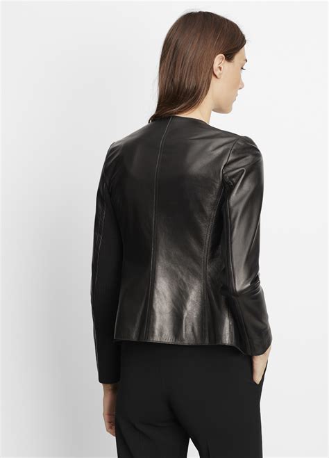 Vince Tailored Collarless Leather Jacket In Black Lyst