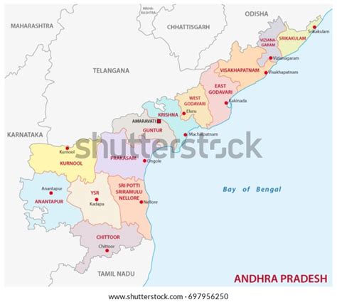 Andhra Pradesh Administrative Political Map India Stock Vector Royalty