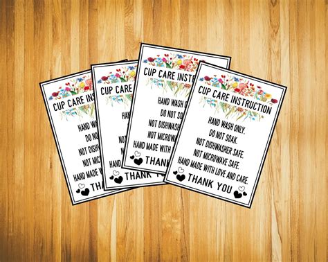 Floral Cup Care Instruction Cards Instant Downloadvinyl Etsy Singapore