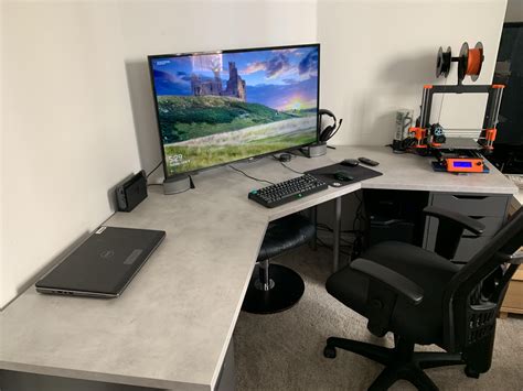 There are other parts too, but these are the main components that make up my desk. Custom built ikea 'corner' desk. Measured a few times to make sure I had the angles right. Cable ...