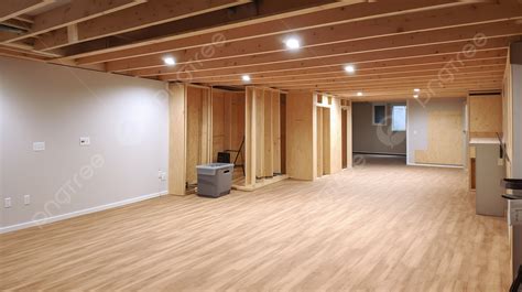 Fully Unfinished Basement With Wood Framings And Wood Floors Background