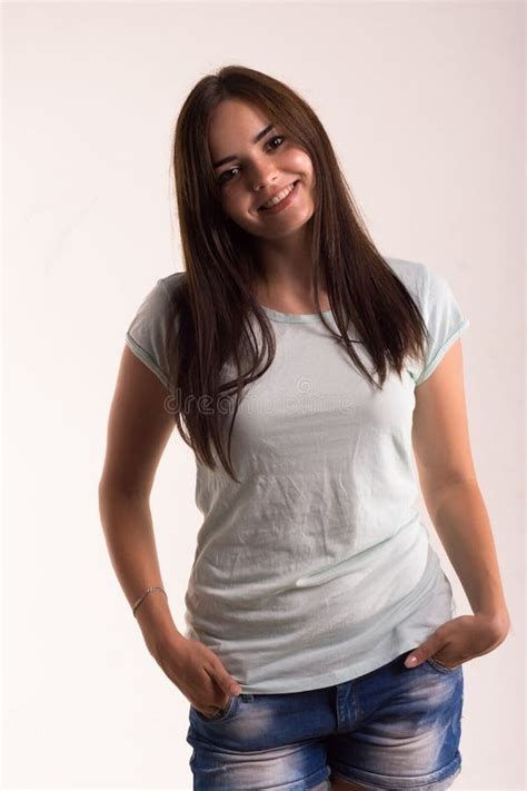 Portrait Of A Girl In A White T Shirt Stock Photo Image Of People