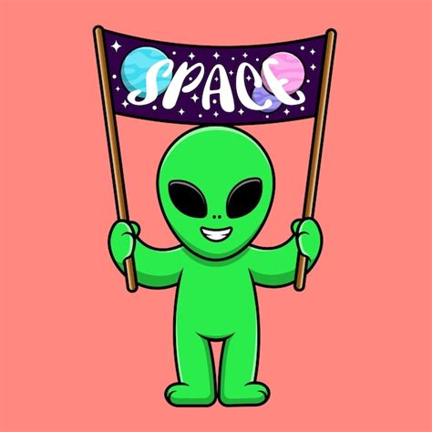 Premium Vector Cute Alien Holding Space Board Cartoon Vector Icon