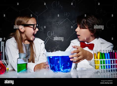 Happy Small Scientist At The Chemistry Class Stock Photo Alamy