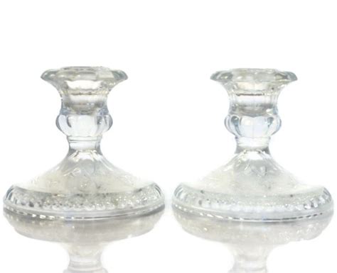 On Sale Pair Of Vintage Pressed Glass Candlesticks Candle