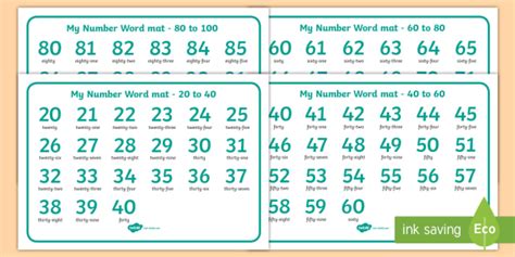Number And Words 20 100 Word Mat Numbers And Words 0 20 Word Mat