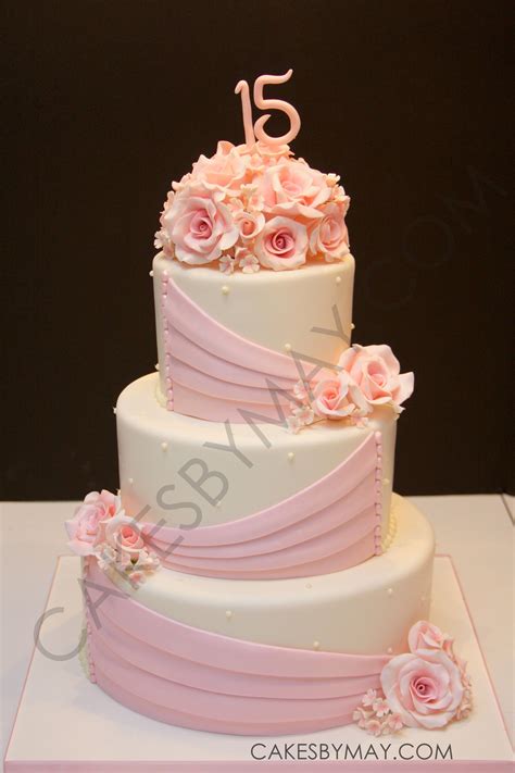 Pink Roses And Draping Quinceanera Cake — La Quinceanera Tortas De 15