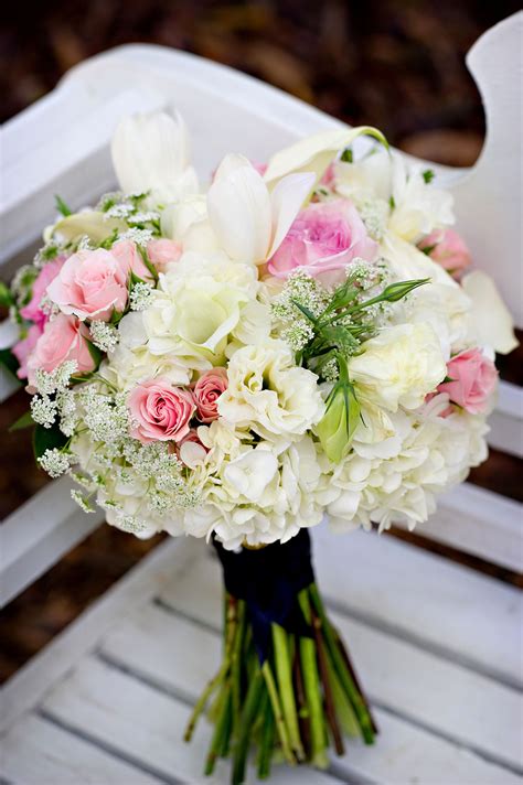 White Tulip And Pink Rose Bridal Bouquet