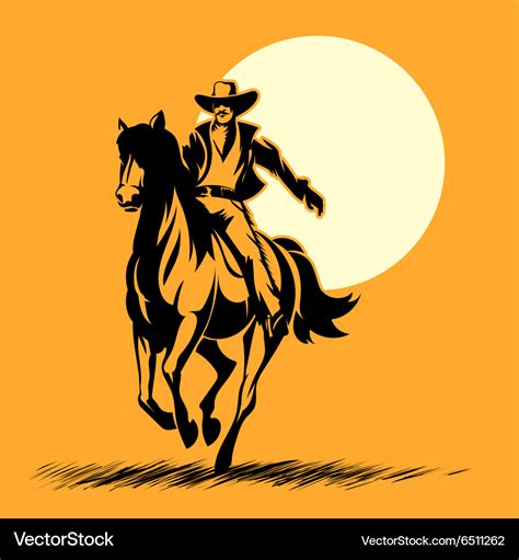 Wild West Hero Cowboy Silhouette Riding Horse At Vector Image
