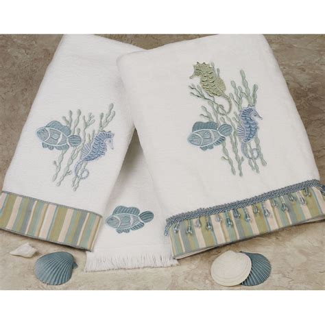 Reef Life Bath Towel Set Embroidered Bath Towels Embroidered Towels