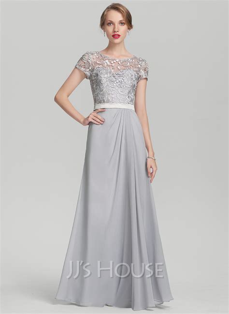 Scoop Neck Floor Length Chiffon Lace Mother Of The Bride Dress With Ruffle 267196609 Jj S House