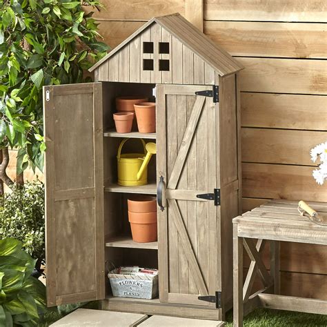 Outdoor Storage Cabinet With Distressed Wood Finish Rustic Wood