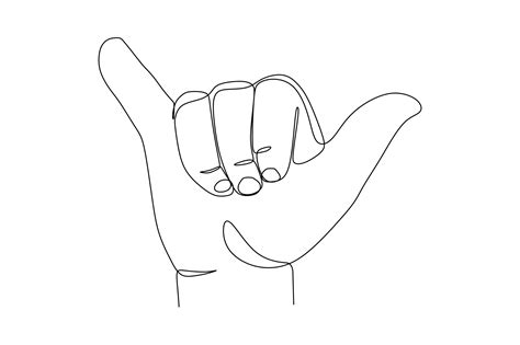 Continuous One Line Drawing Of Shaka Sign Hang Loose Hand Gesture Of