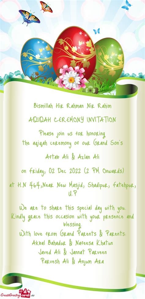 The Aqiqah Ceremony Of Our Grand Son S Free Cards