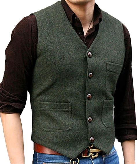 Mens Suit Vest V Neck Wool Herringbone Casual Formal Business Vest