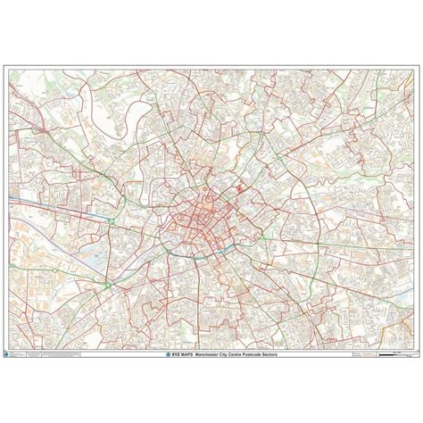 Manchester City Centre Postcode Sector Wall Map C3