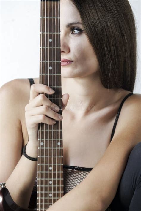 Beautiful Girl Holding Guitar Natural Skin Stock Image Image Of