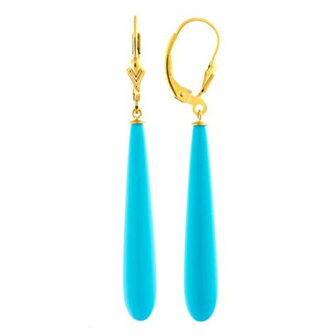 35mm Long Turquoise Teardrop Lever Back Earrings 14 20 Gold Etsy