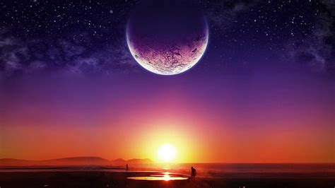 Hd Wallpaper 4k Distant Planet Sunset Horizon Moon Wallpaper Flare