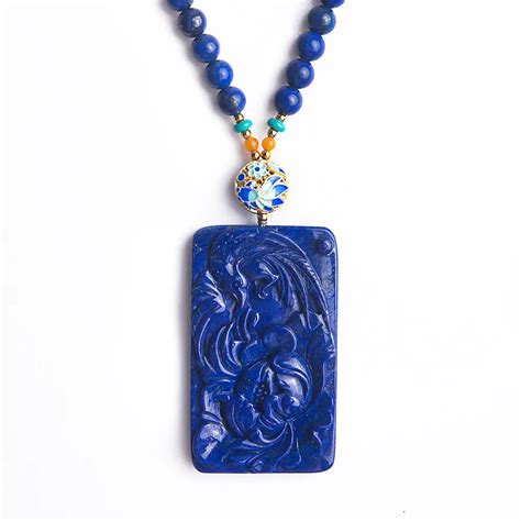 Genuine Blue Natural Lapis Lazuli Pendant Rectangle Bead Long Chain