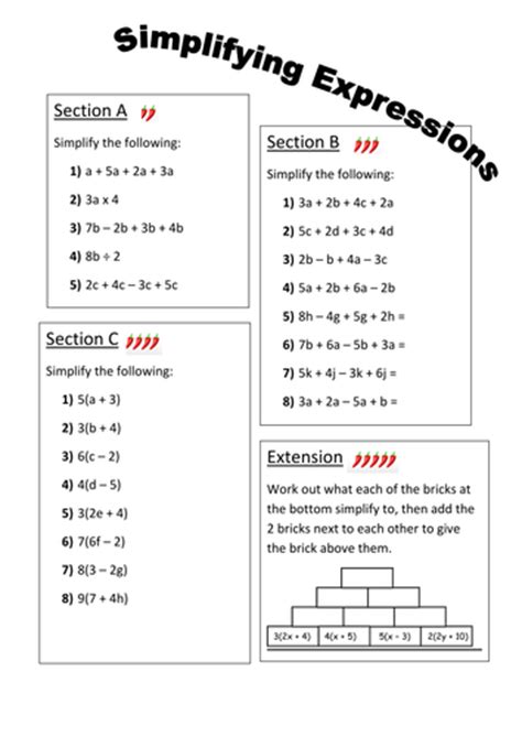 simplify expressions worksheet