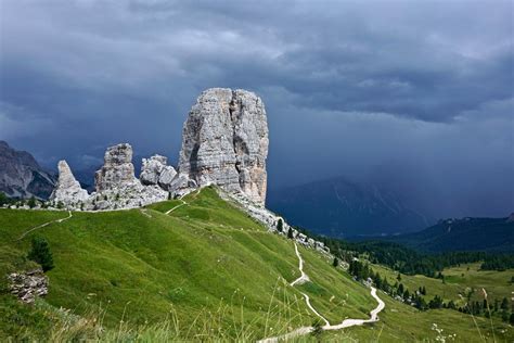 Cinque Torri Cortina Dampezzo Dolomites Italy After A Summer Rain