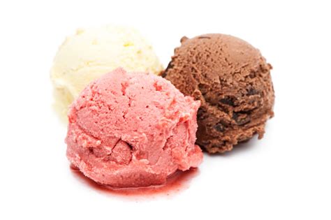 Strawberry Vanilla And Chocolate Ice Cream Isolated On White Background