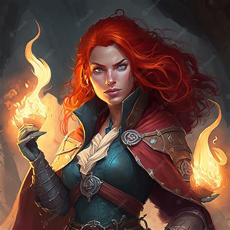 Premium Photo Female Sorcerer With Red Hair