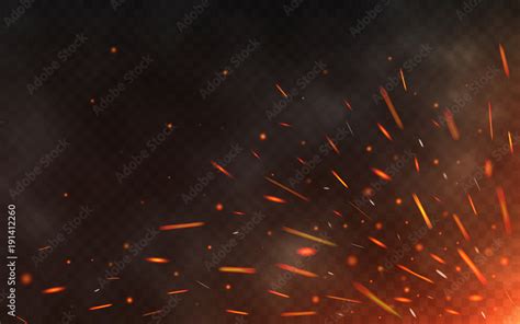 Fire Sparks Flying Up On Transparent Background Smoke And Glowing