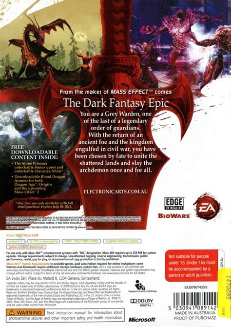 Dragon Age Origins 2009 Xbox 360 Box Cover Art Mobygames