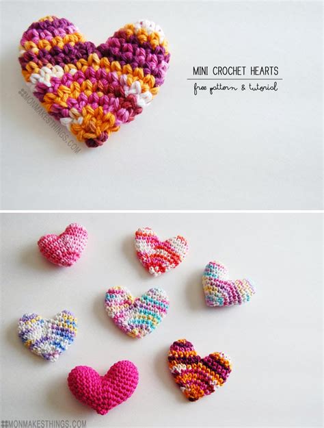 Perfect for a fun throw pillow for a chair or bed, or for a little one to rest their head on while reading! mon makes things: Mini Crochet Heart Pattern