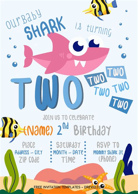 Baby Shark Invitation Templates Editable With Microsoft Word