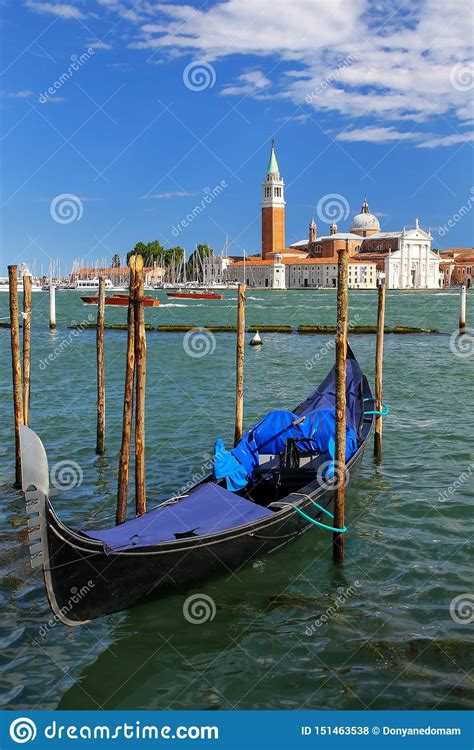 Gondola Moored Near San Marco Square Across From San Giorgio Maggiore