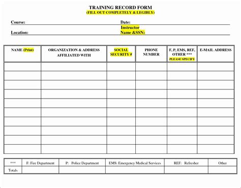 Free Employee Training Record Template