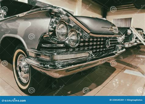 American 1959 Classic Antique Silver Car Retro Vintage Style Editorial