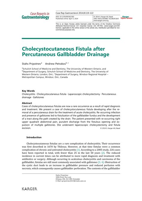 Pdf Cholecystocutaneous Fistula After Percutaneous Gallbladder Drainage
