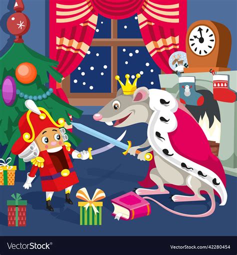 Nutcracker And Mouse King At Christmas Night Cute Vector Image