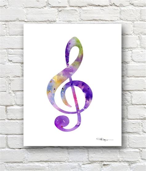 Musical Note Art Print Abstract Treble Clef Watercolor Etsy