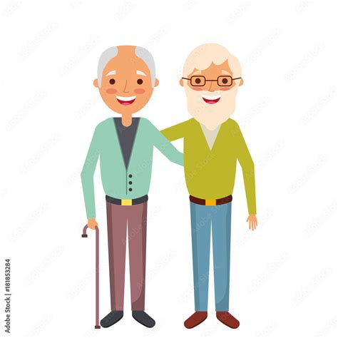 Two Old Men Embraced Happy People Vector Illustration Stock Vector