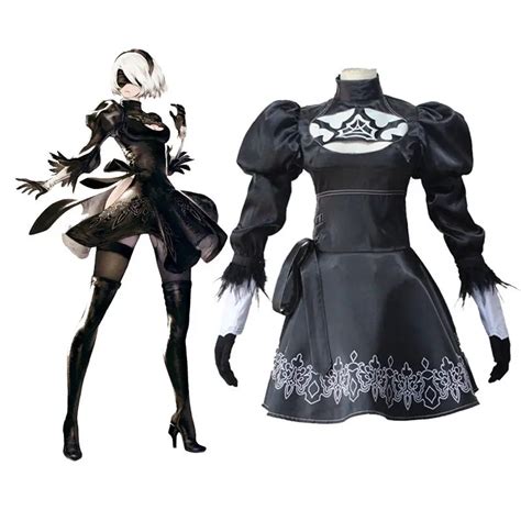 Anime Nier Automata 2b Costume Fancy Women Dress Set Outfit Yorha Disguise Dress Girls Black