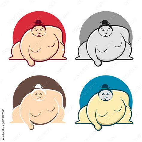 Sumo Wrestling Big Fat Man Cartoon Character Set Stock Vector Adobe Stock