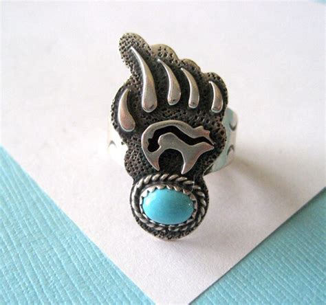 Navajo Sterling And Turquoise Ring Bear Claw Ring Size 7 75