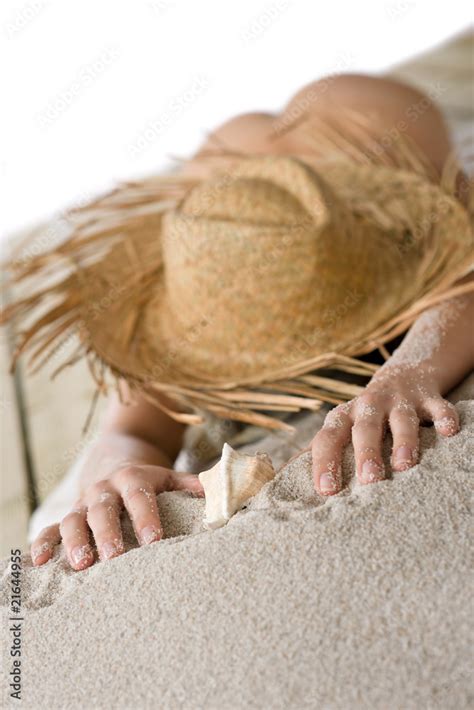 Naked Woman Sunbathing On Beach Stock Bilde Adobe Stock