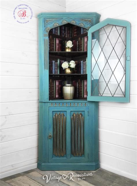 Bluegreen Vintage Corner Cabinet Bookcase Shabby Chic Hand Etsy Uk