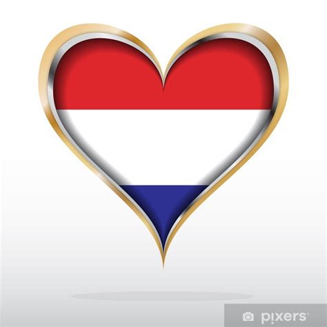 Poster Vector Illustratie Van De Nederlandse Vlag In Gouden Hart